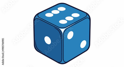 A simple blue six-sided die with white pips, shown from an isometric perspective