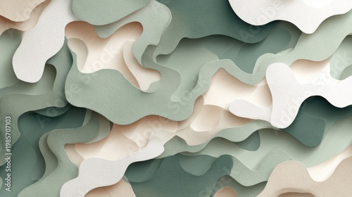 Abstract Organic Layered Shapes with Soft Pastel Colors and Subtle Glitter Texture Creates a Soothing and Elegant Background Pattern for Design