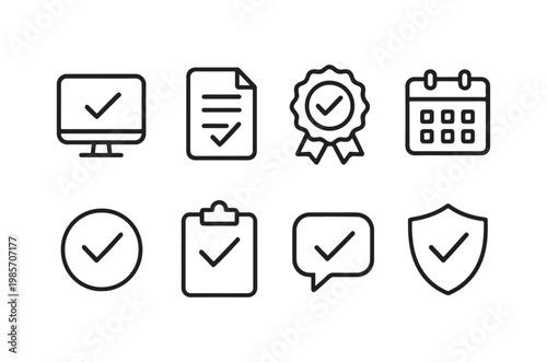 Set of linear icons representing tasks checklists and security features