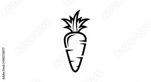 A simple, graphic, black and white illustration of a carrot