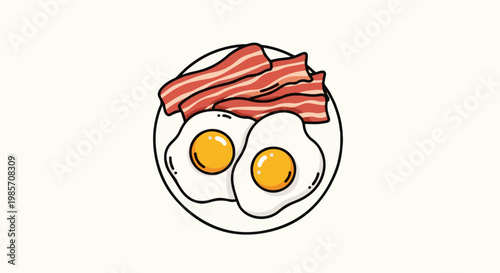 A simple illustration of a breakfast plate with eggs and bacon