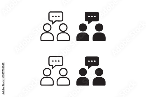 Four black and white icons depicting groups of people communicating