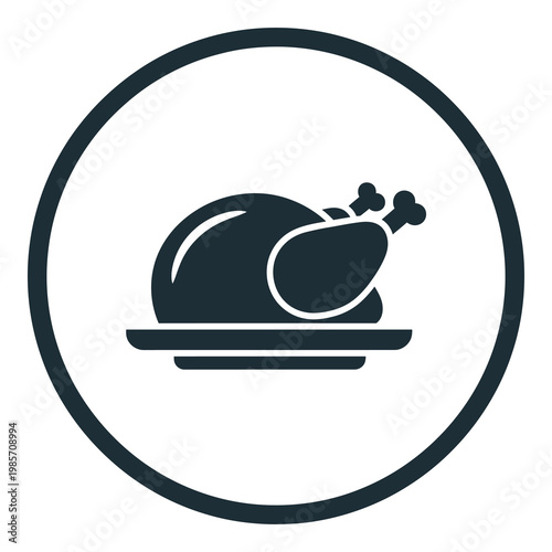 Roasted turkey on a plate in a circle icon  food symbol icon