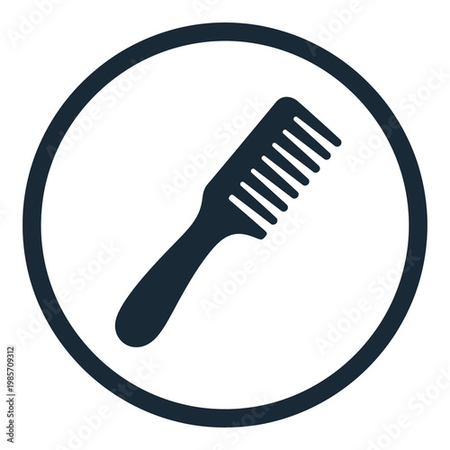 Simple dark blue comb icon in a circle on white background icon