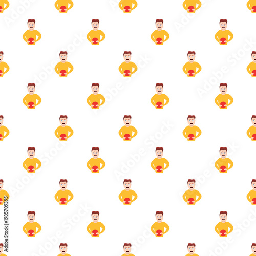 Recurring pattern showing a man holding his stomach experiencing abdominal pain or indigestion