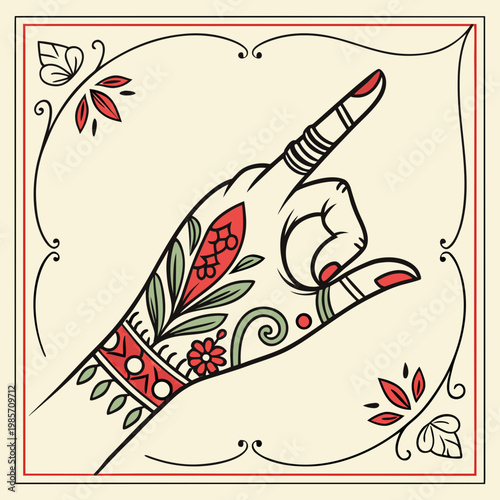 Indian hand gesture mudra okay symbol art design.