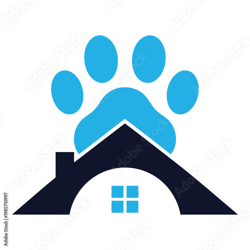 Blue paw print on a house roof symbolizing pet friendly home  animal shelter concept icon