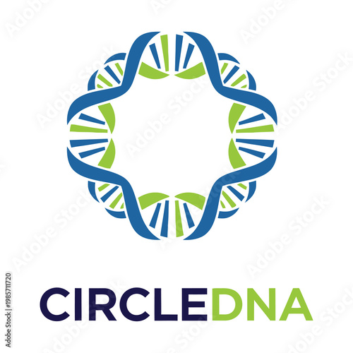 Circular DNA logo with blue and green double helix structure design icon