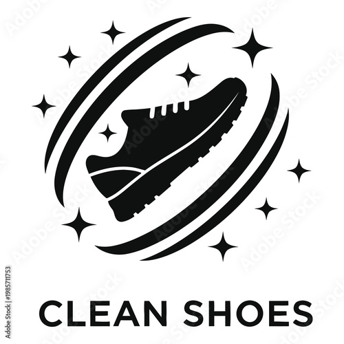 Clean shoes logo with sparkles and swoosh design element icon