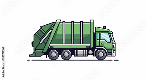 A pixelated green garbage truck with a black outline on a white background