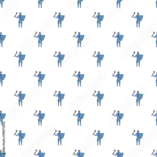 Knight warrior wearing armor, holding a shield and ax, creating a seamless pattern
