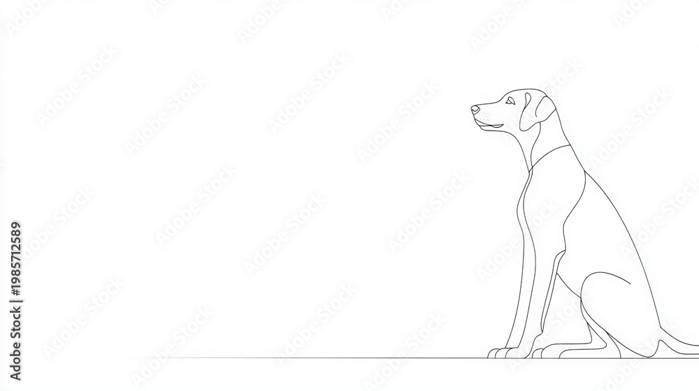 Fototapeta premium Adorable Cartoon Style Labrador Retriever Sitting on a White Surface, Line Art Design for Pet Lovers