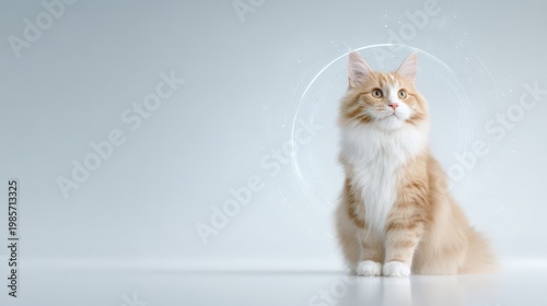 Fluffy Ginger Cat Sitting Elegantly with Soft Light Background