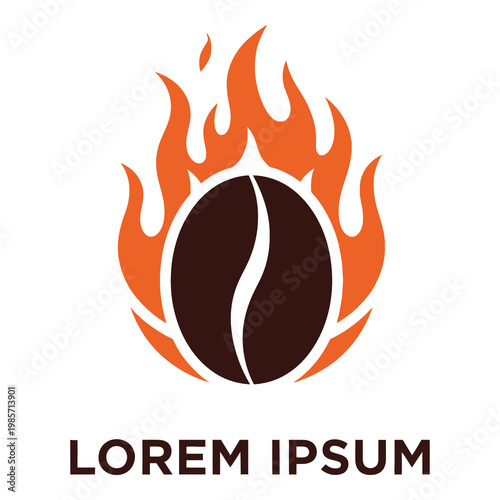 Roasted coffee bean on fire with flames around it graphic design element icon