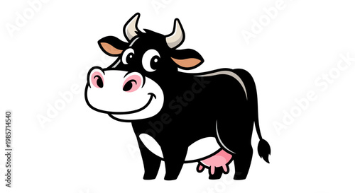Cute Cartoon Cow Vector Illustration, Friendly Farm Animal Character Design for Children Books, Educational Media, and Playful Branding Projects on White Background