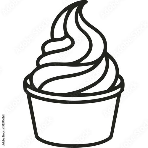 Картината върху платно Black line drawing of a swirly soft serve ice cream in a cup on white background