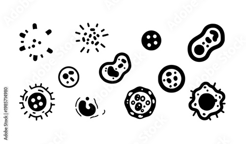 Flat filled white blood cell icon collection with immune system and leukocyte symbols for medical design