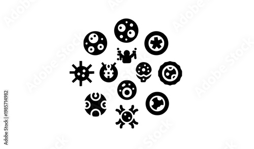 Geometric filled white blood cell icon set with immune system and leukocyte symbols for medical science design