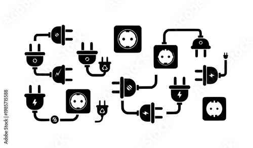 Material style notification bell icon collection with alert and message symbols for social media UI design