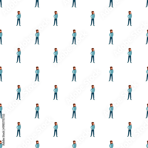 Cartoon woman character standing in a blue outfit creating a repeating geometric pattern