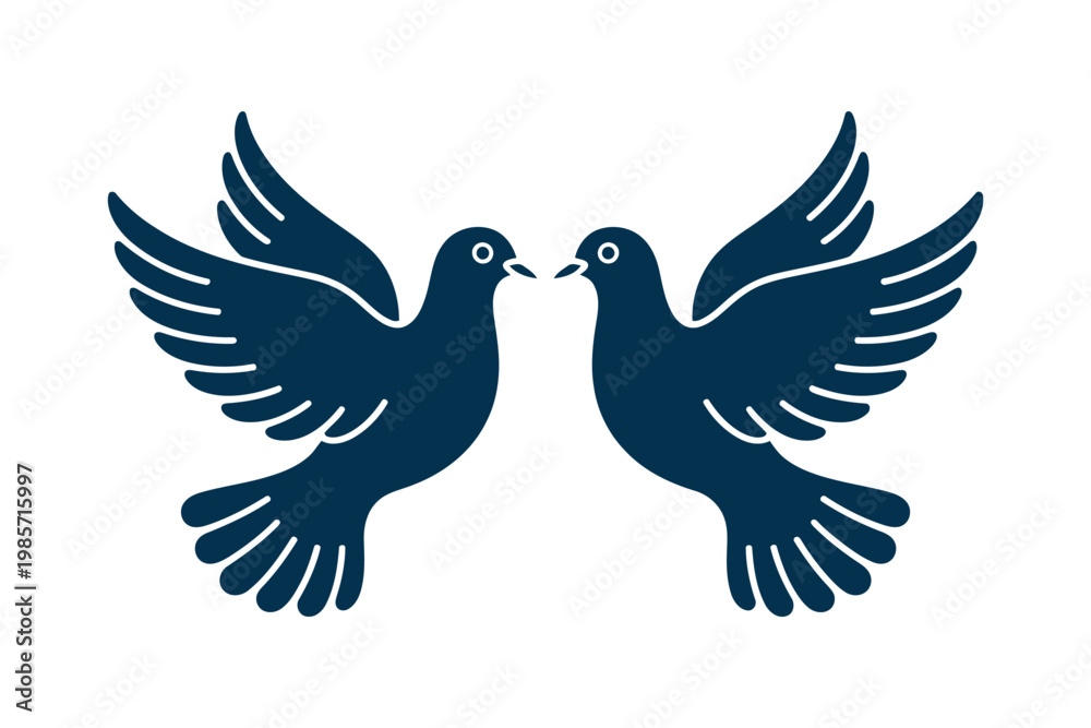 Obraz premium Doves kissing silhouette, romantic love and peace symbol.