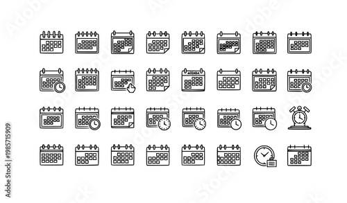 Minimal media player control icon set with play pause and audio video button symbols in editable stroke vector style
