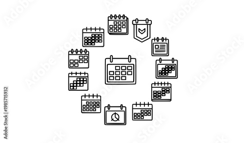 Geometric media player control icon set with play pause and audio video buttons in circular UI design style