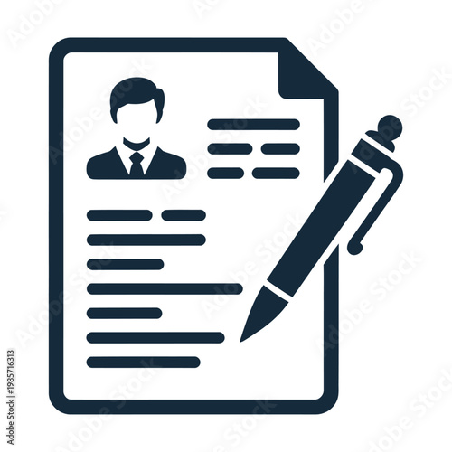 Vector graphic of a resume with a pen, symbolizing job application and career growth.