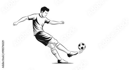 Man Kicking Soccer Ball in Motion.