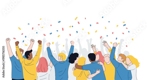 People Celebrating with Raised Arms.