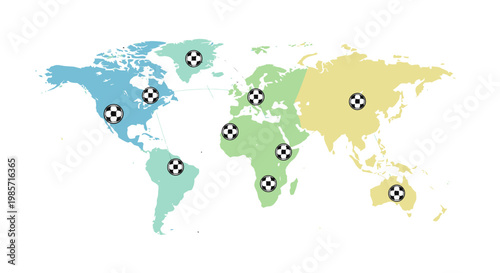 World Map with Black Targets Marked.