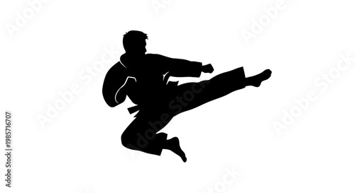 Man doing karate kick pose.