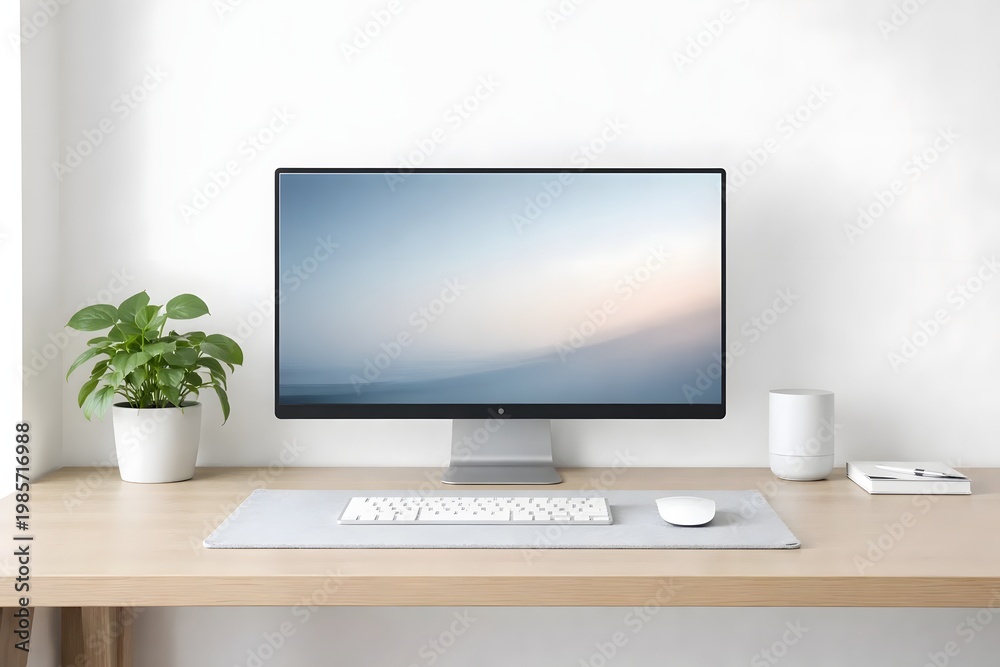 Fototapeta premium Minimal Desktop Computer Setup for Business Productivity, Workspace Design and Technology Concept