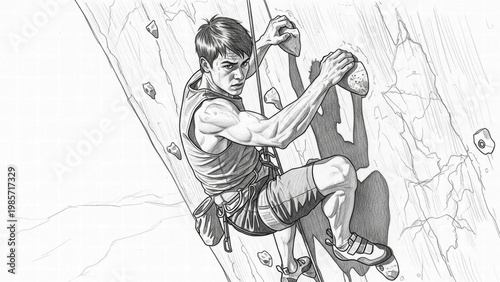 Climbing Challenge: A skilled climber fearlessly ascends a steep rock wall, showcasing strength, determination, and focus as they conquer the imposing challenge.