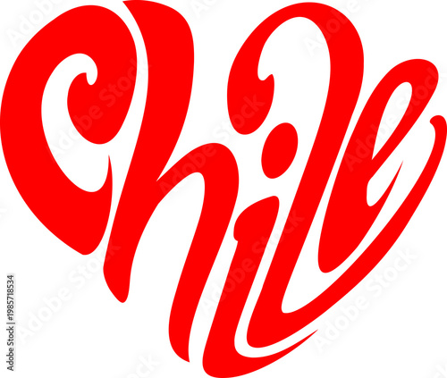  illustration of the word “Chile” arranged in a heart shape.