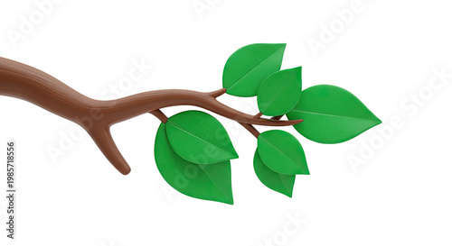 Stylized brown branch with green leaves