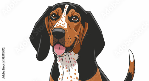 Cute Hound Dog Vector Illustration, Friendly Tri-Color Beagle Portrait in Flat Vector Style Graphic for Pet Lovers and Veterinary Design Projects