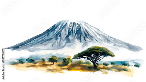 Mount Kilimanjaro. Mount Kilimanjaro hand drawn watercolor illustration on white background
