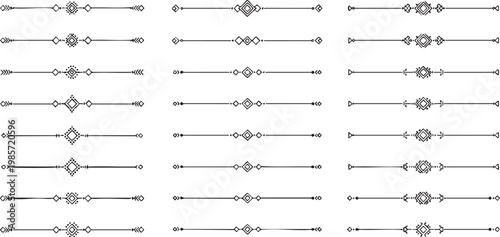 Bohemian decorative borders tribal hand drawn dividers vector.