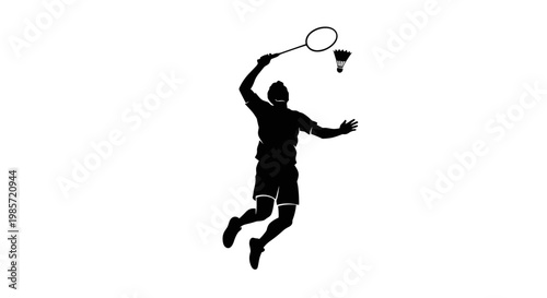 Man Playing Badminton Silhouette.