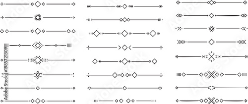 Tribal geometric ornamental decorative dividers borders set.