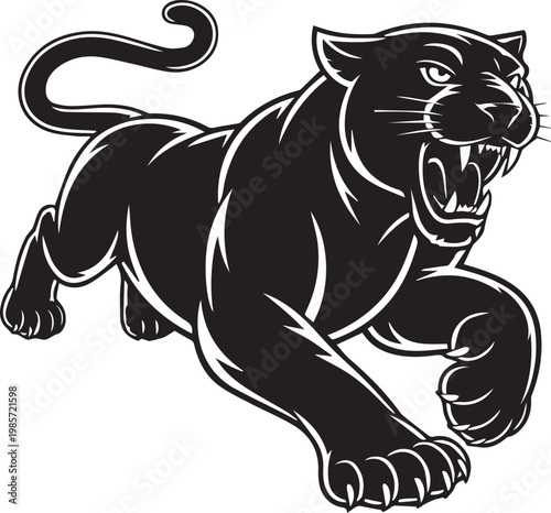 Majestic black panther in dynamic crouching pose