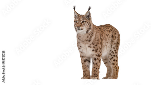 Canvas Print Eurasian lynx with spotted fur standing alert, isolated on transparent backgroun