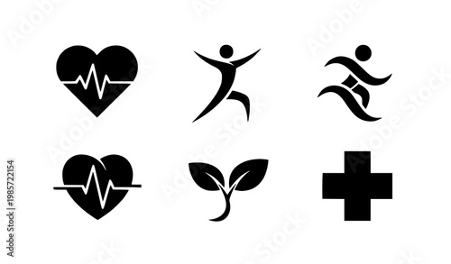 Health logo icon collection vector silhouette wellness symbols isolated on white background
