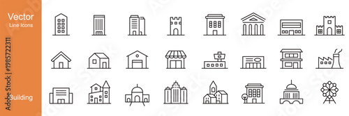 Building Icons - Vector Line. Editable Stroke.