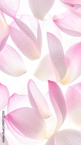 Delicate Pink Lotus Flower Petals Falling Gently Against a Bright White Background