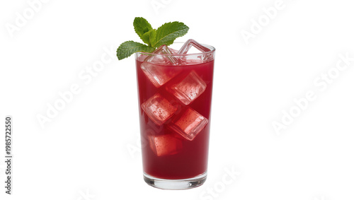 Φωτογραφία Tall glass of red berry iced tea with mint garnish, isolated on transparent back