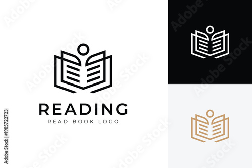 Education Reading Logo with Human Read Book Concept for Learning School and Library Branding