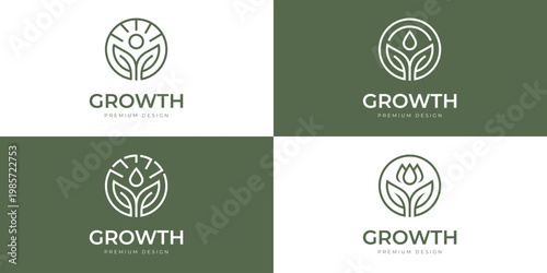 Growth Nature Logo with Leaf and Water Drop Circle Concept for Wellness, skincare and Eco Business Branding