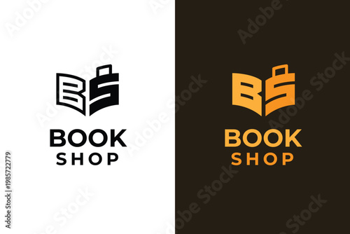 Book Shop Logo with Letter B S and Open Book Concept for Bookstore, education and Publishing Brand Logo Template